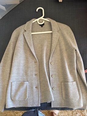 Talbots  100% Wool Light Gray Knit Blazer Jacket